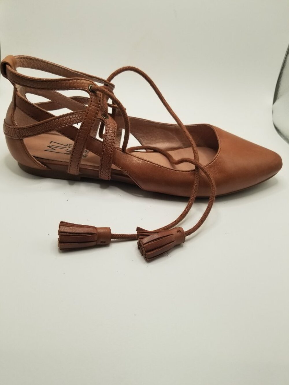 Miz Mooz Brown Leather Lace-Up Pointed Toe Flats - Picture 3 of 13